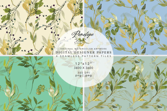 Watercolor Leafy Seamless Pattern Pack